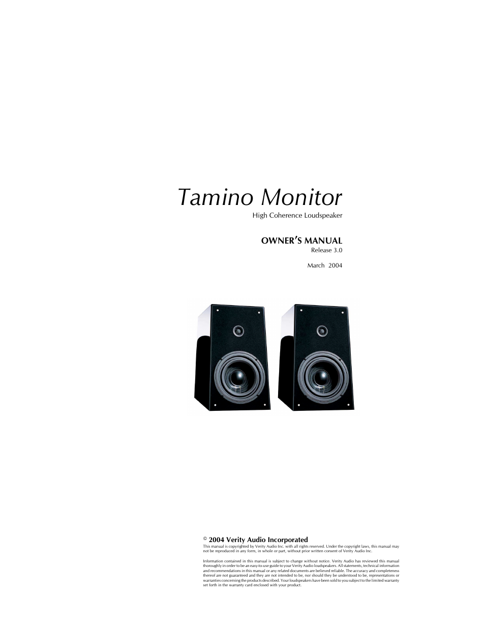 Verity Audio Tamino Monitor User Manual | 10 pages