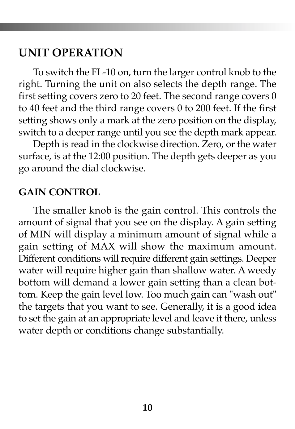 Unit operation | Vexilar FL-10 User Manual | Page 10 / 24