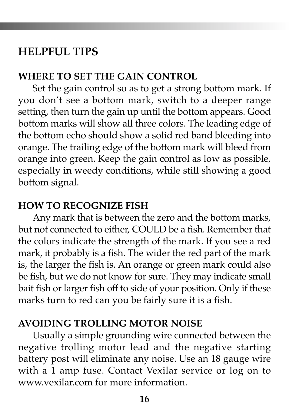 Helpful tips | Vexilar FL-10 User Manual | Page 16 / 24