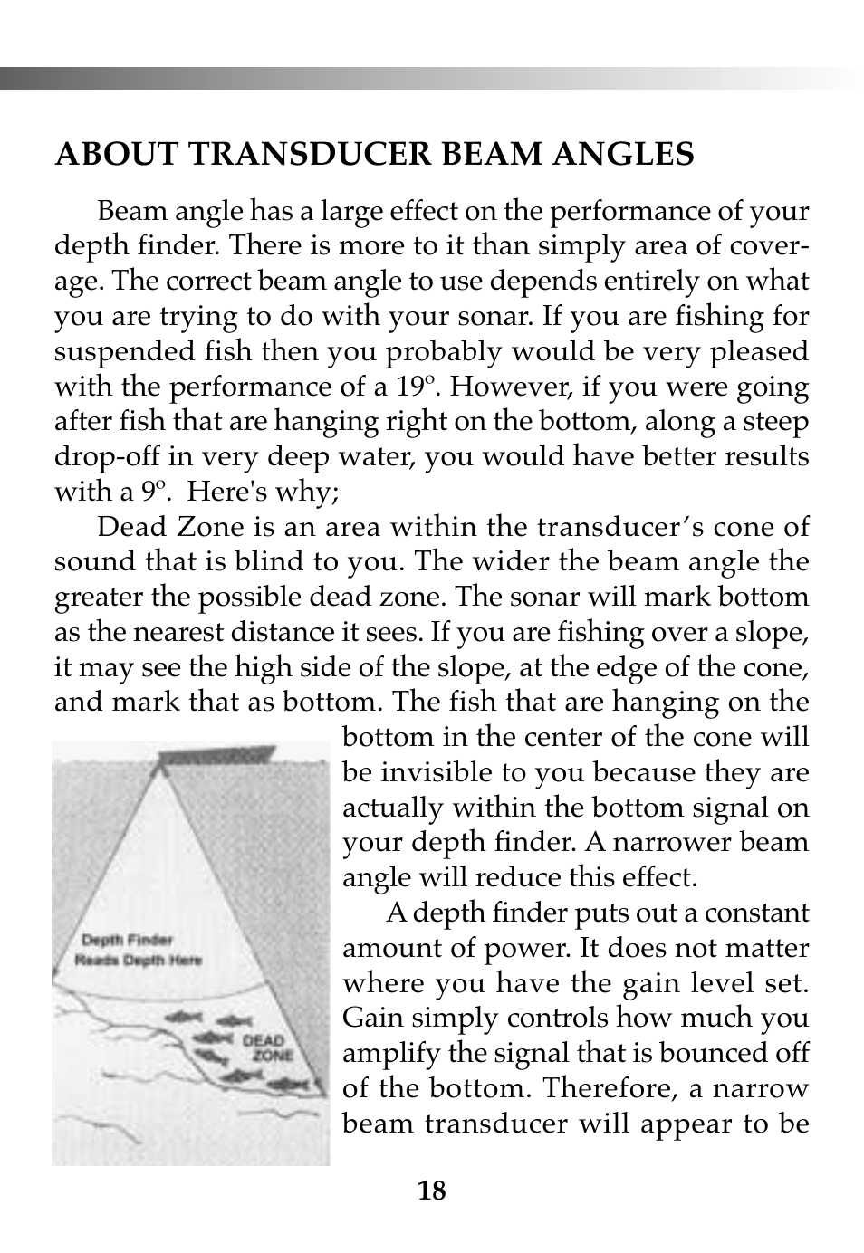 About transducer beam angles | Vexilar FL-10 User Manual | Page 18 / 24