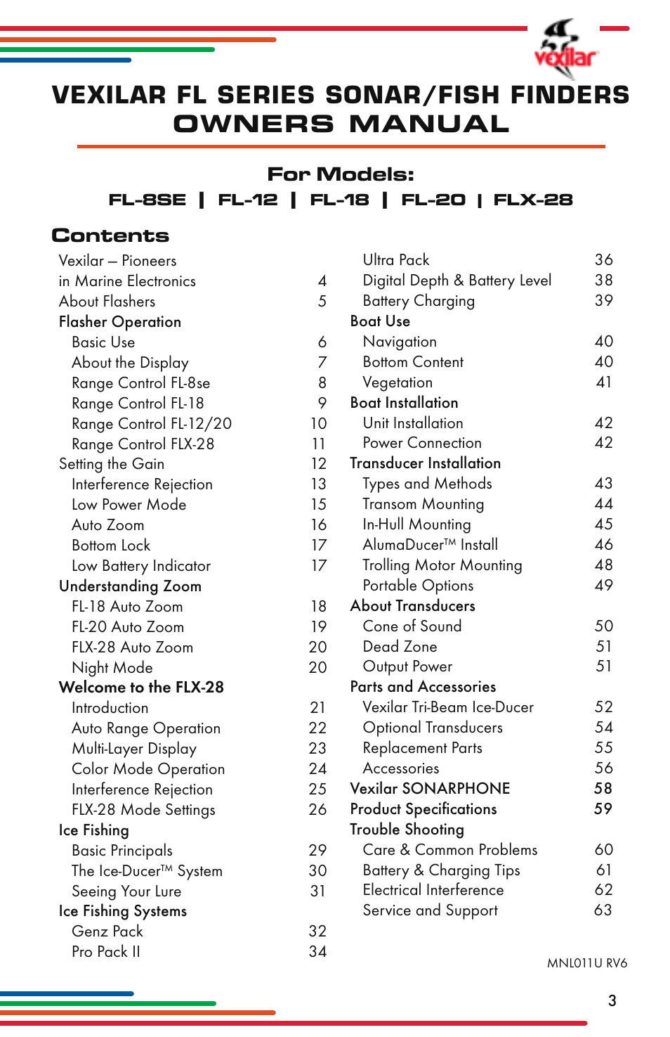 Vexilar Flasher Family 2013 User Manual | Page 3 / 64