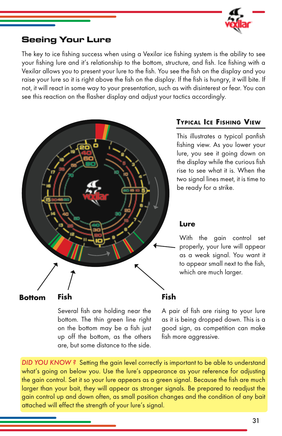 Seeing your lure | Vexilar Flasher Family 2013 User Manual | Page 31 / 64