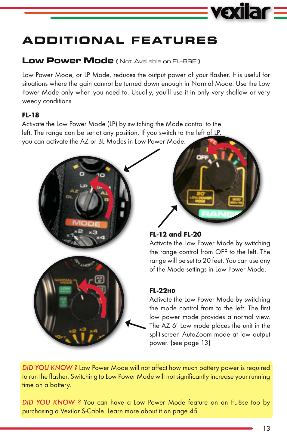 Additional features, Low power mode | Vexilar FL-22 User Manual | Page 13 / 52