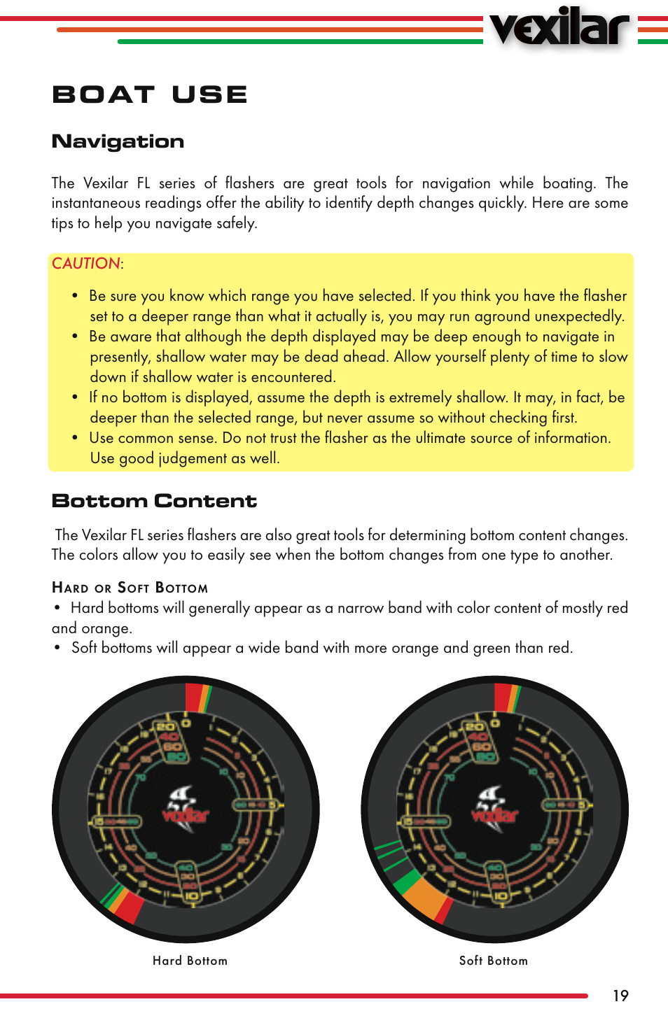 Boat use, Navigation, Bottom content | Vexilar FL-22 User Manual | Page 19 / 52