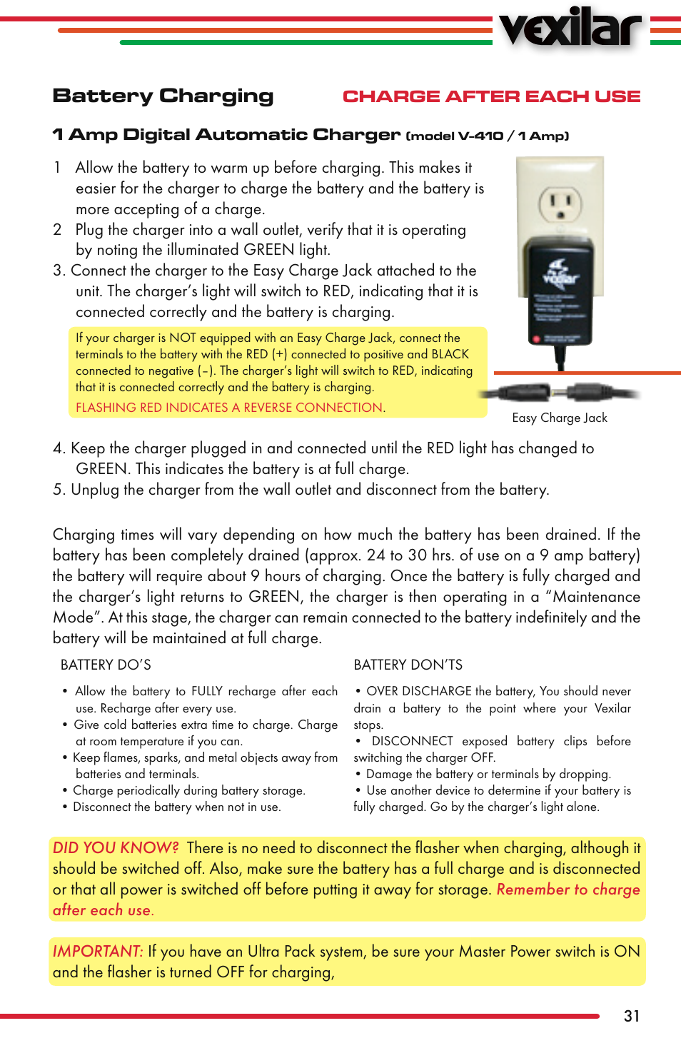 Battery charging | Vexilar FL-22 User Manual | Page 31 / 52