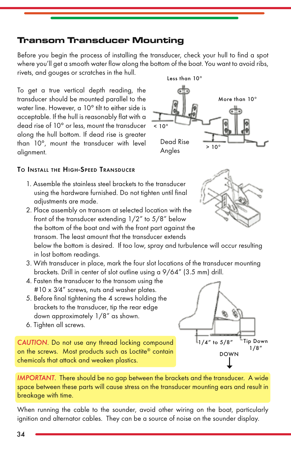 Transom transducer mounting | Vexilar FL-22 User Manual | Page 34 / 52