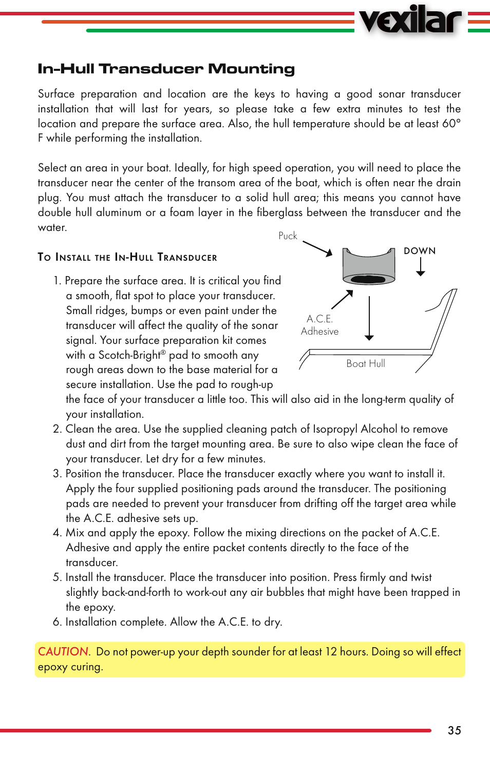 In-hull transducer mounting | Vexilar FL-22 User Manual | Page 35 / 52