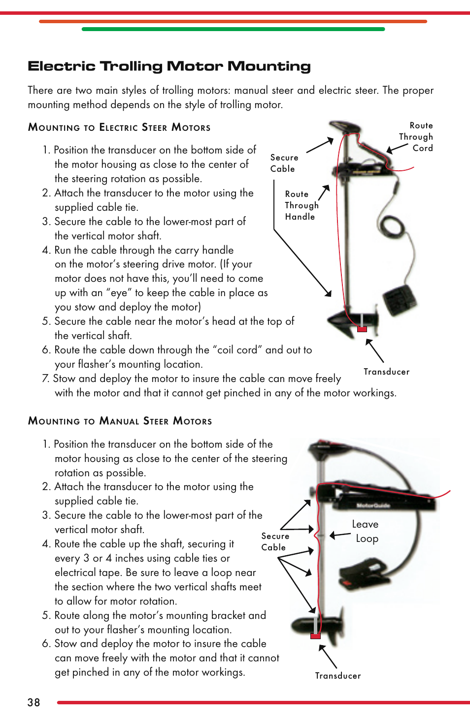 Electric trolling motor mounting | Vexilar FL-22 User Manual | Page 38 / 52