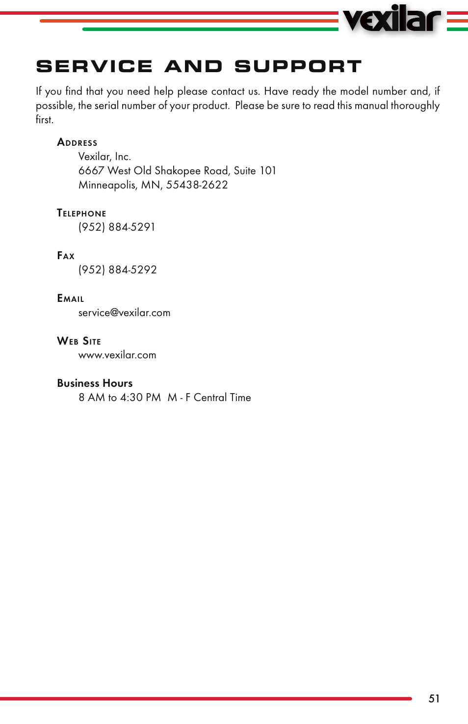 Service and support | Vexilar FL-22 User Manual | Page 51 / 52