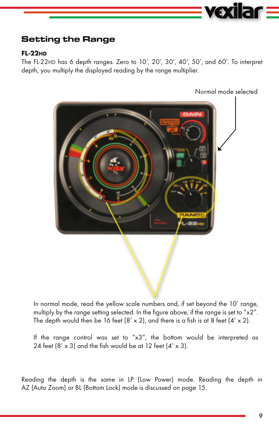 Setting the range | Vexilar FL-22 User Manual | Page 9 / 52