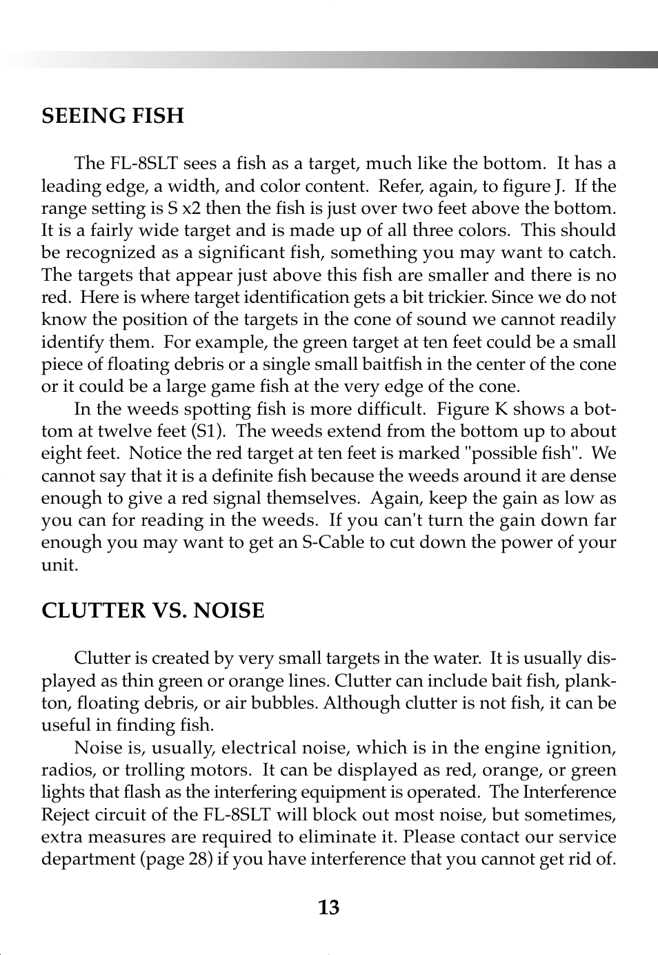 13 seeing fish, Clutter vs. noise | Vexilar FL-8SLT User Manual | Page 13 / 28