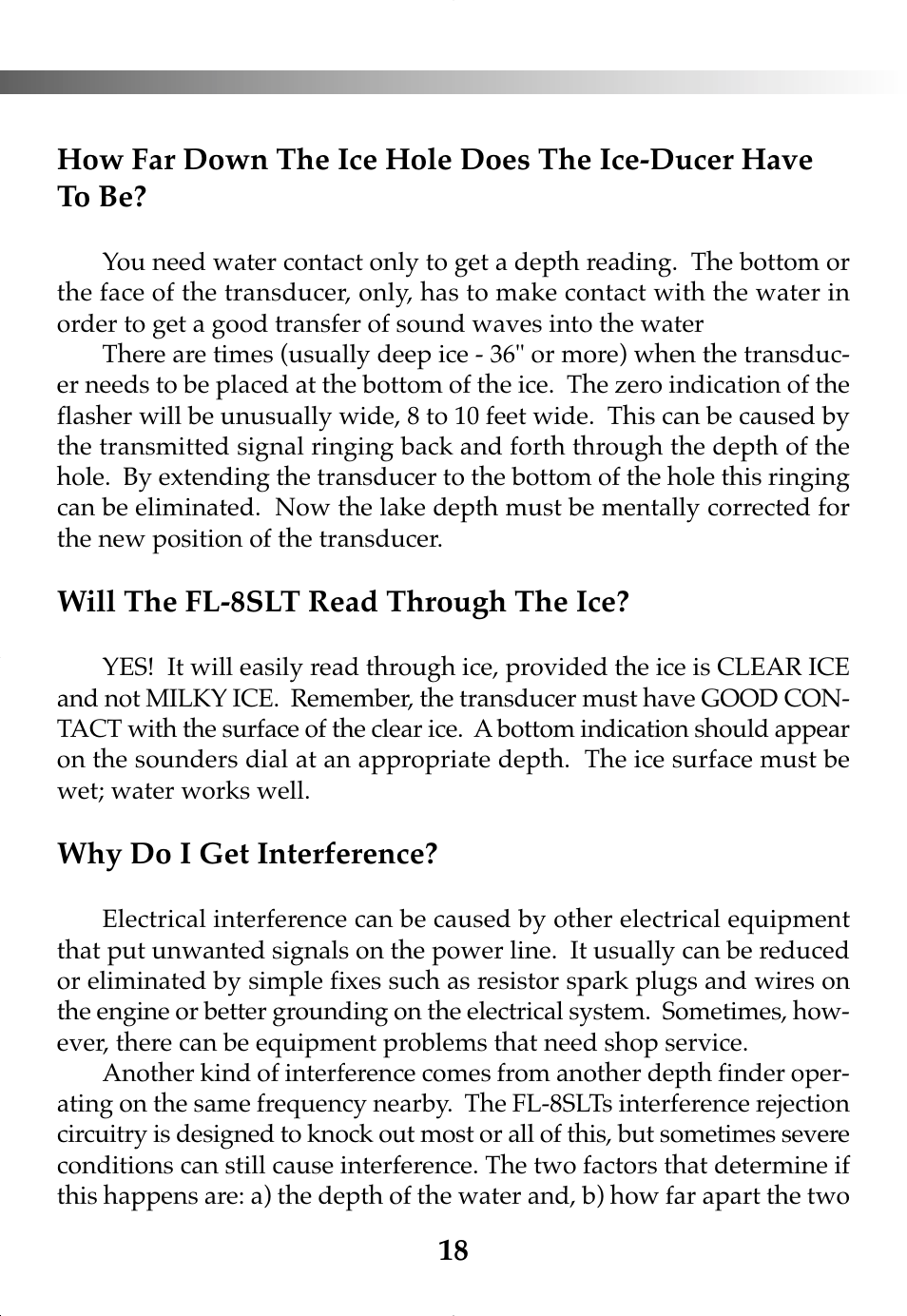 Will the fl-8slt read through the ice, Why do i get interference | Vexilar FL-8SLT User Manual | Page 18 / 28