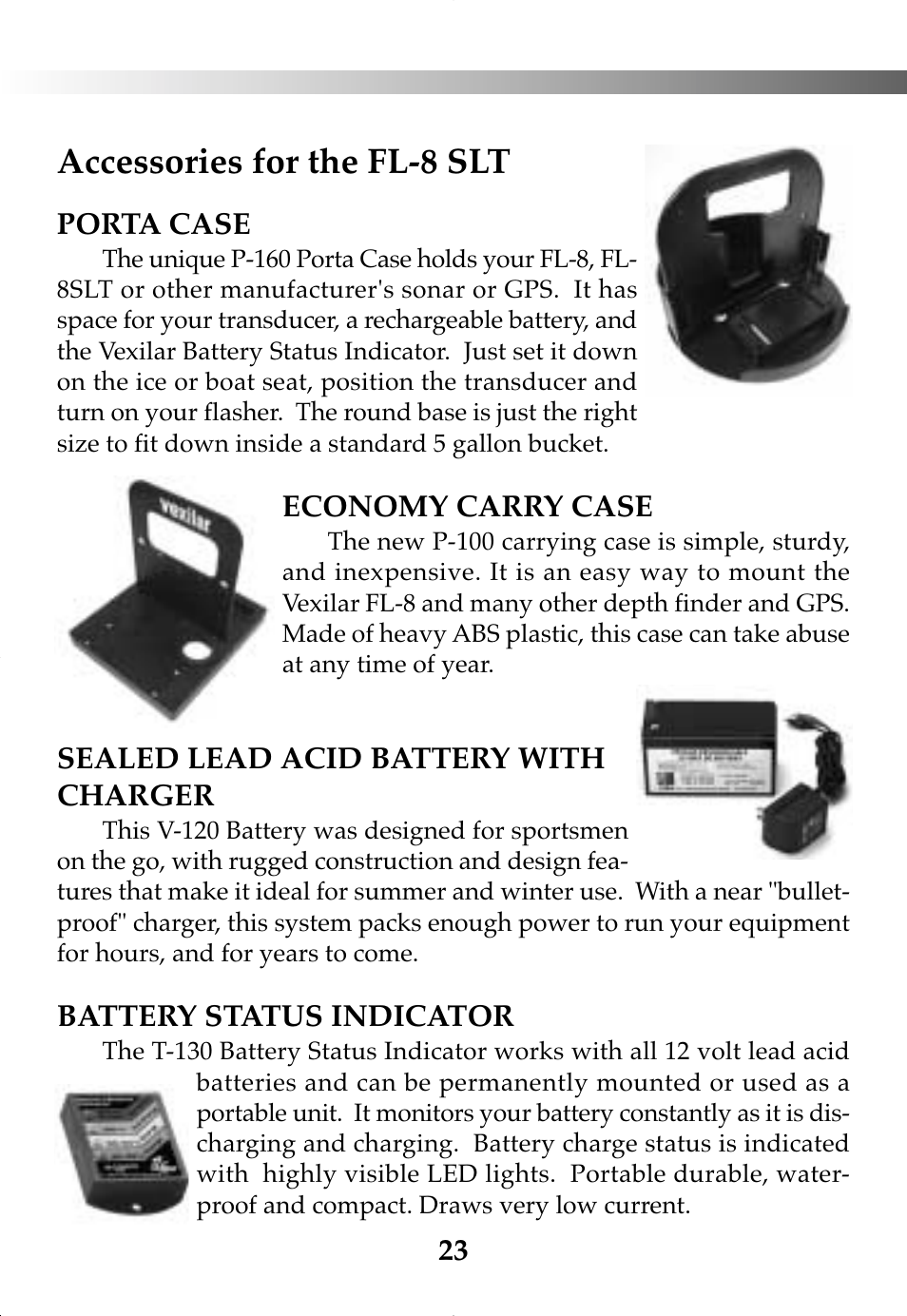 Accessories for the fl-8 slt | Vexilar FL-8SLT User Manual | Page 23 / 28