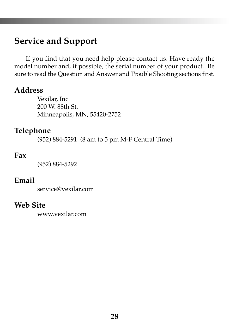Service and support | Vexilar FL-8SLT User Manual | Page 28 / 28