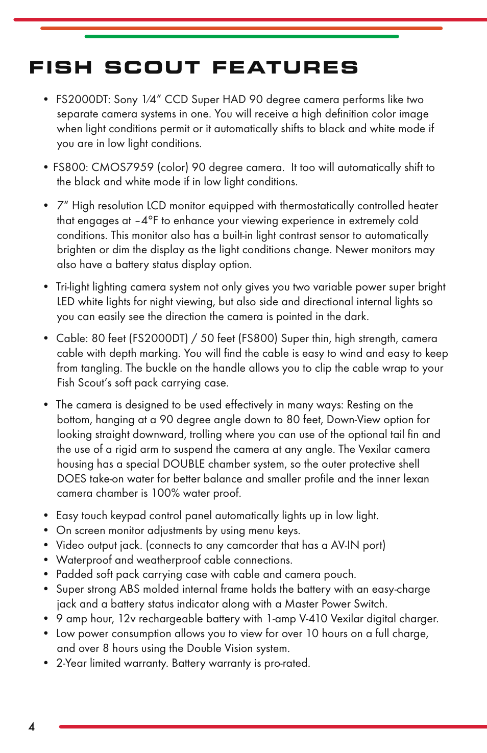 Fish scout features | Vexilar Fish Scout 2013 User Manual | Page 4 / 28