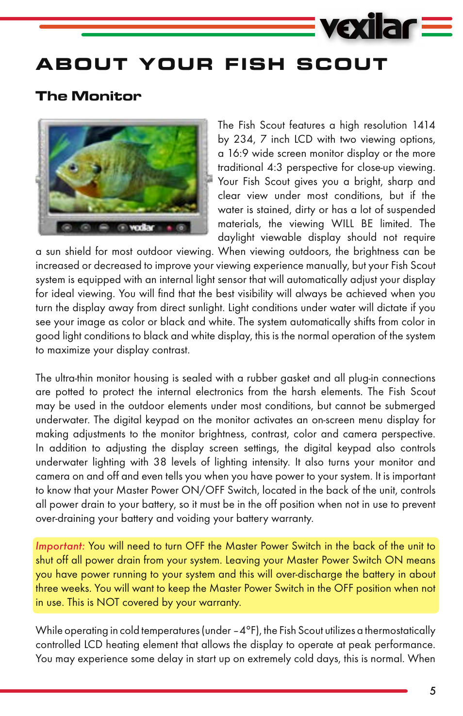 About your fish scout | Vexilar Fish Scout 2013 User Manual | Page 5 / 28