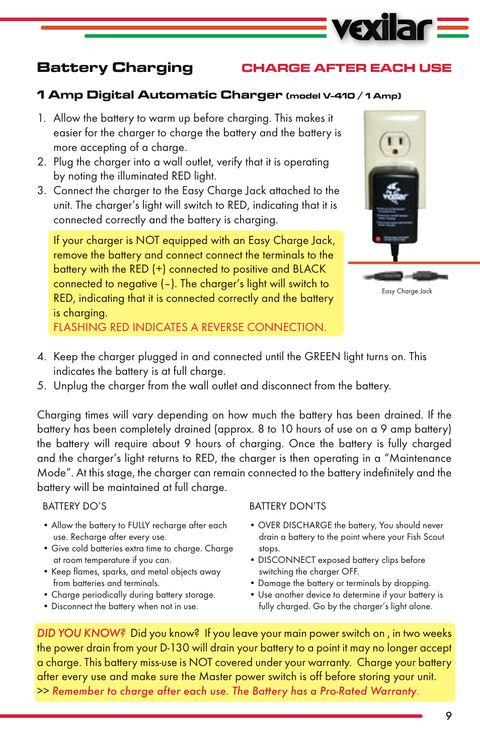 Battery charging | Vexilar Fish Scout 2013 User Manual | Page 9 / 28