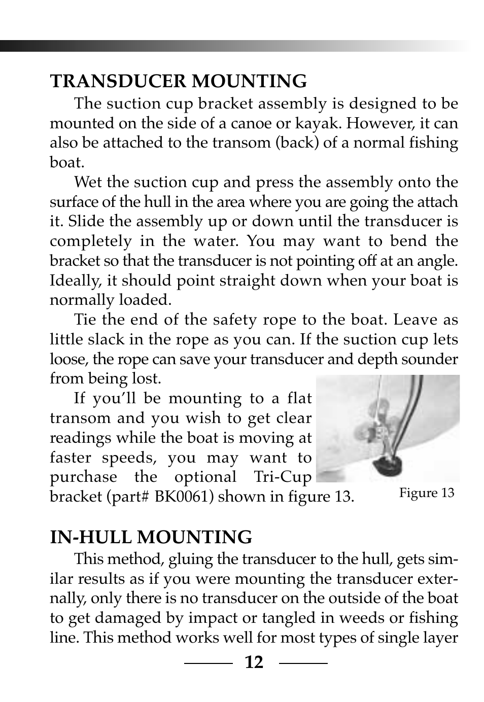 12 transducer mounting, In-hull mounting | Vexilar CLC-200 User Manual | Page 12 / 32