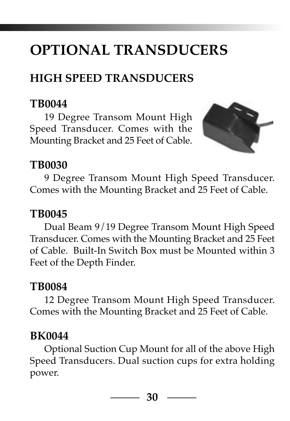 Optional transducers | Vexilar CLC-200 User Manual | Page 30 / 32