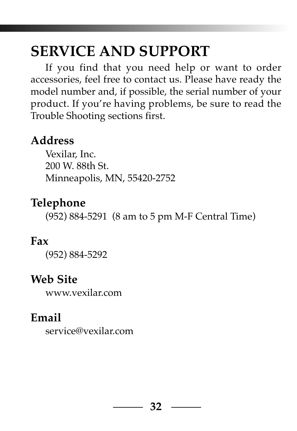 Service and support | Vexilar CLC-200 User Manual | Page 32 / 32