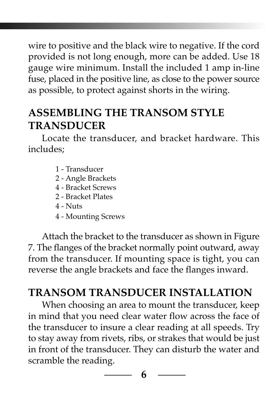 Assembling the transom style transducer, Transom transducer installation | Vexilar CLC-200 User Manual | Page 6 / 32