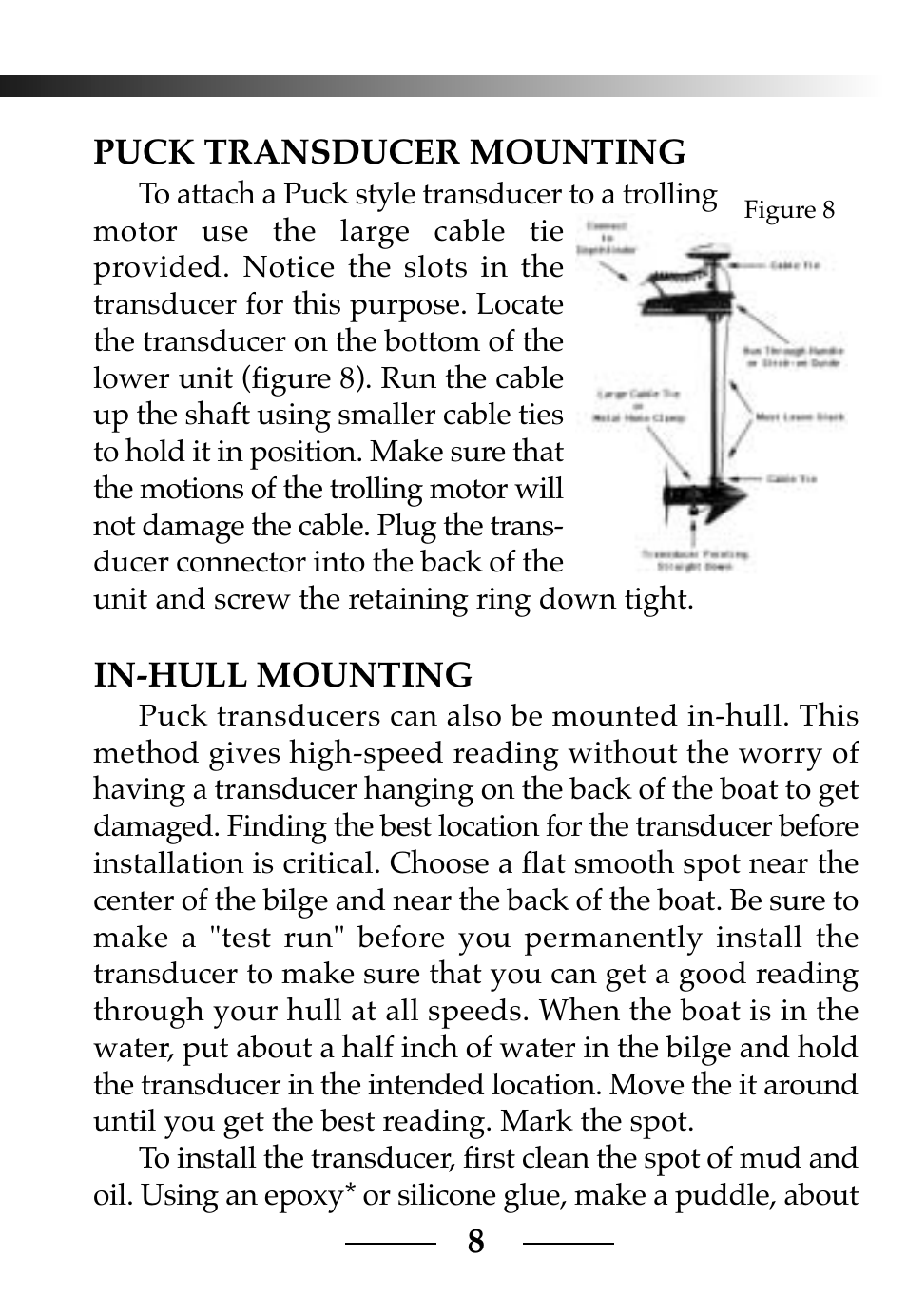 Puck transducer mounting, In-hull mounting | Vexilar CLC-200 User Manual | Page 8 / 32
