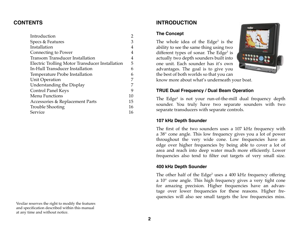 Vexilar Edge 3 User Manual | Page 2 / 16