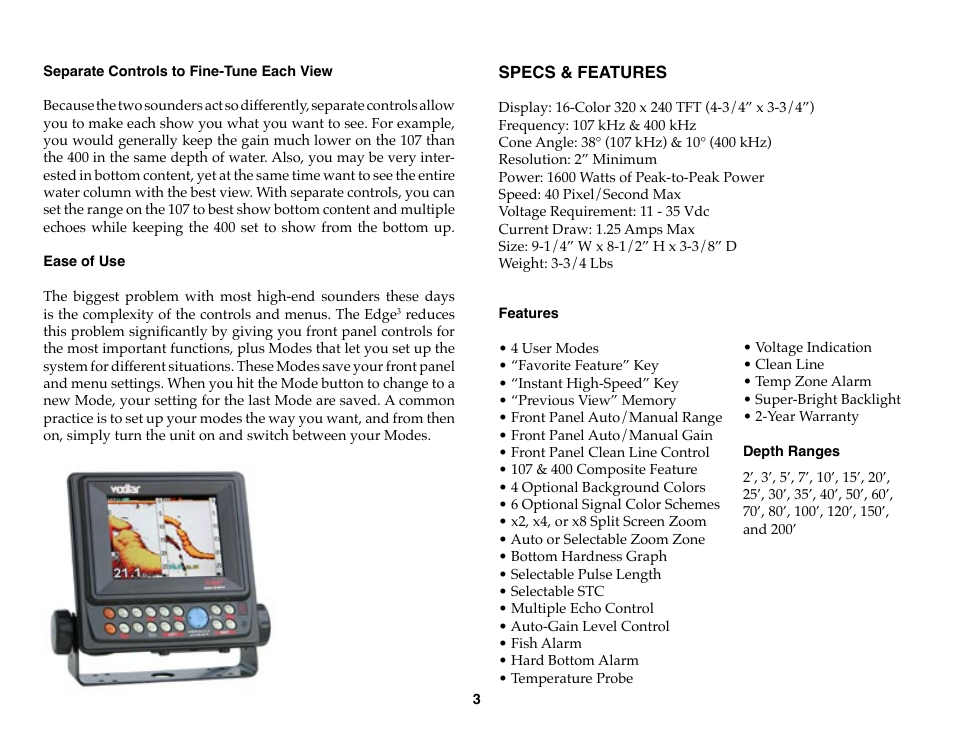 Vexilar Edge 3 User Manual | Page 3 / 16