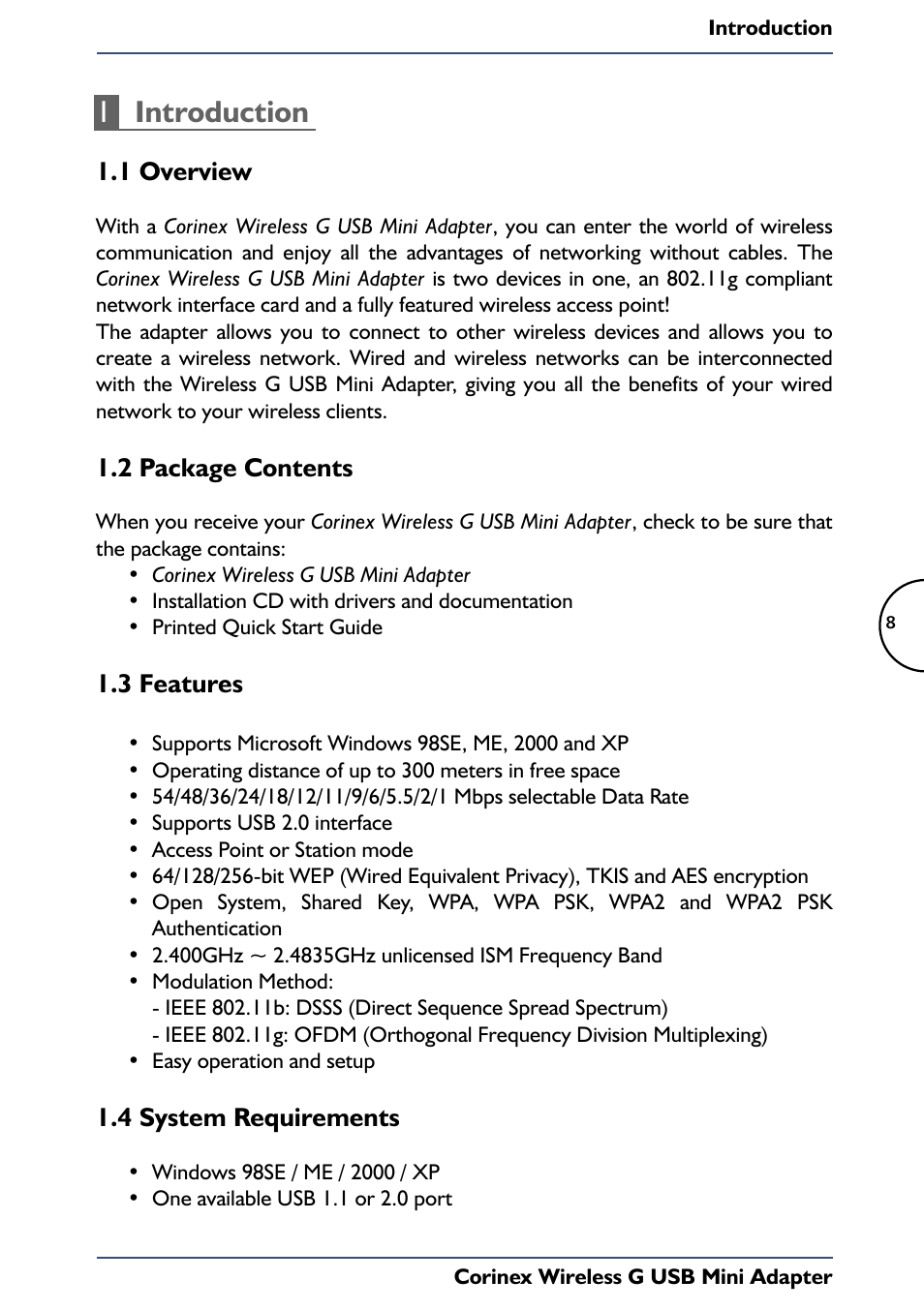 1 introduction, 1 overview, 2 package content | 3 features, 4 system requirements, 1introduction | Corinex Global ETS 300-826 User Manual | Page 11 / 38