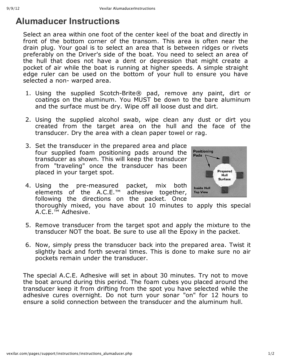 Vexilar Alumaducer User Manual | 2 pages