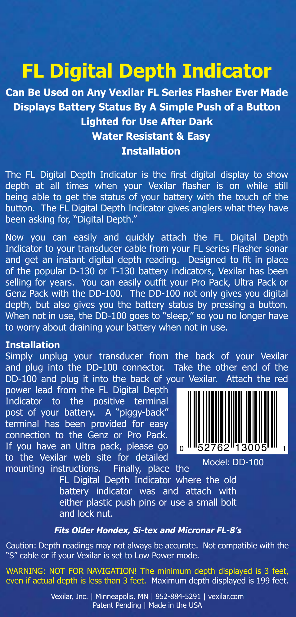 Vexilar DD-100 User Manual | 1 page