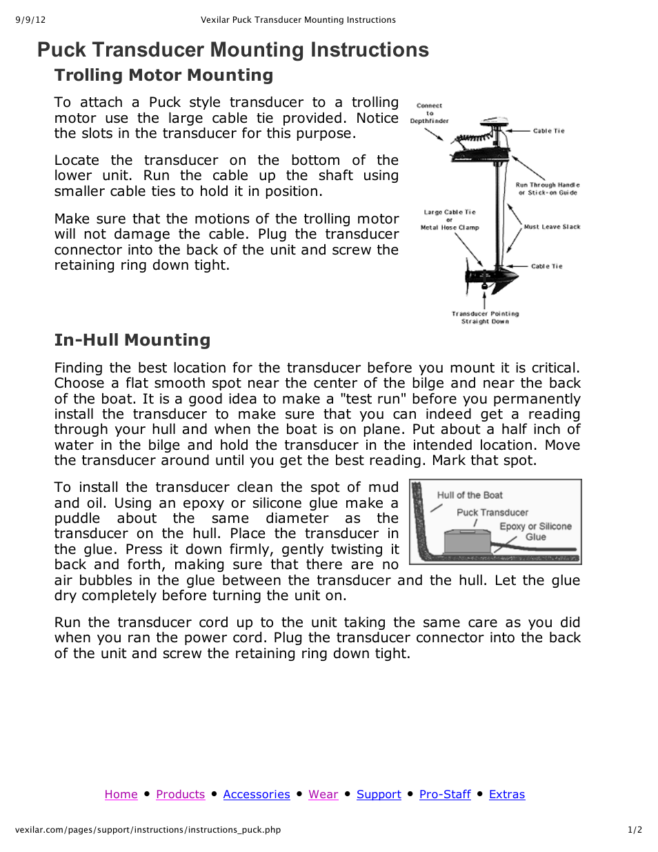 Vexilar Puck Transducer User Manual | 2 pages
