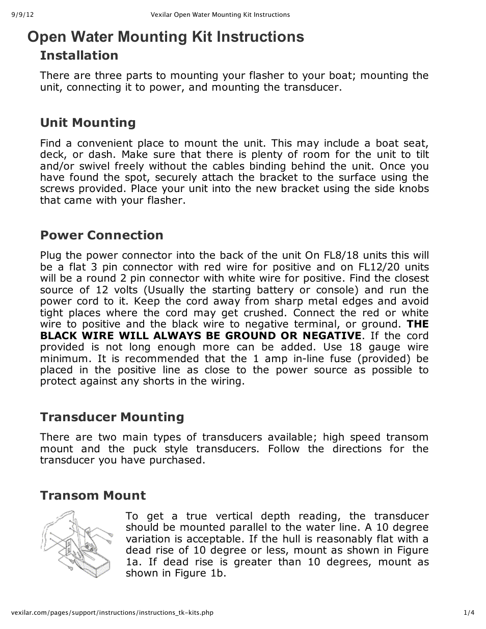 Vexilar Open Water Mounting Kit User Manual | 4 pages