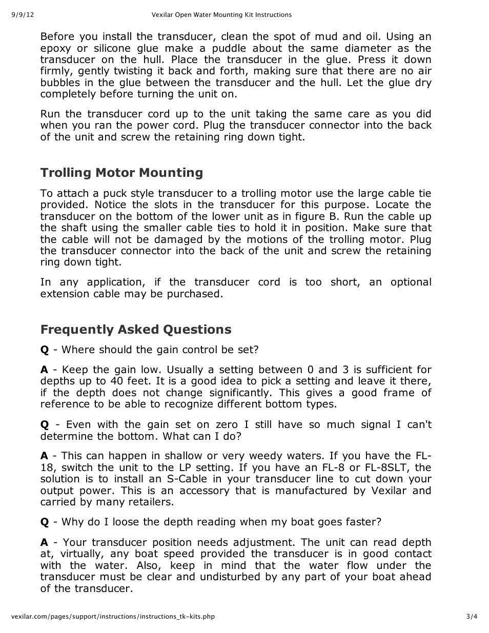 Trolling motor mounting, Frequently asked questions | Vexilar Open Water Mounting Kit User Manual | Page 3 / 4