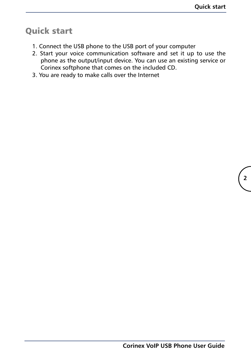 Quick start | Corinex Global VoIP USB Phone User Manual | Page 5 / 40