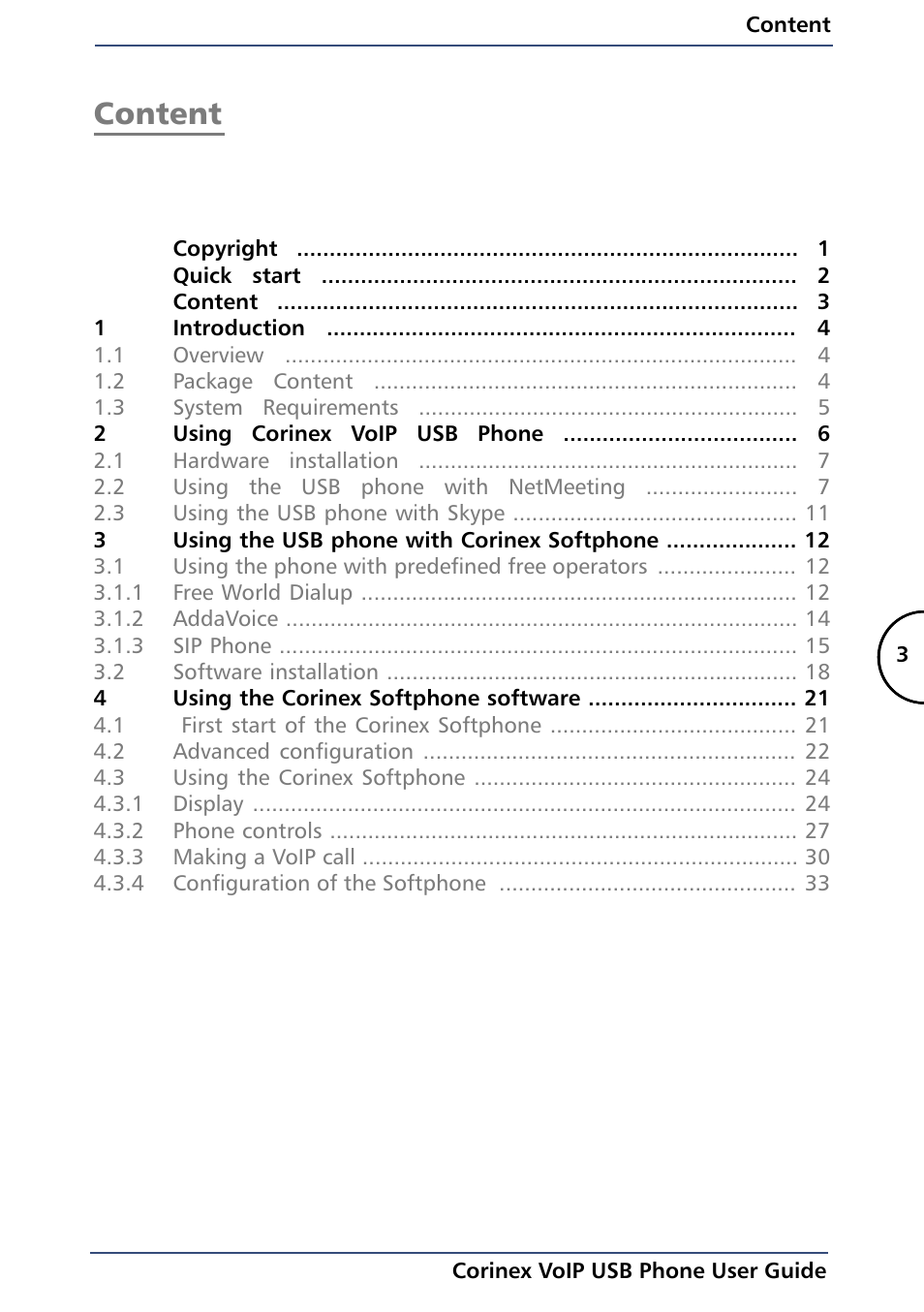 Content | Corinex Global VoIP USB Phone User Manual | Page 6 / 40