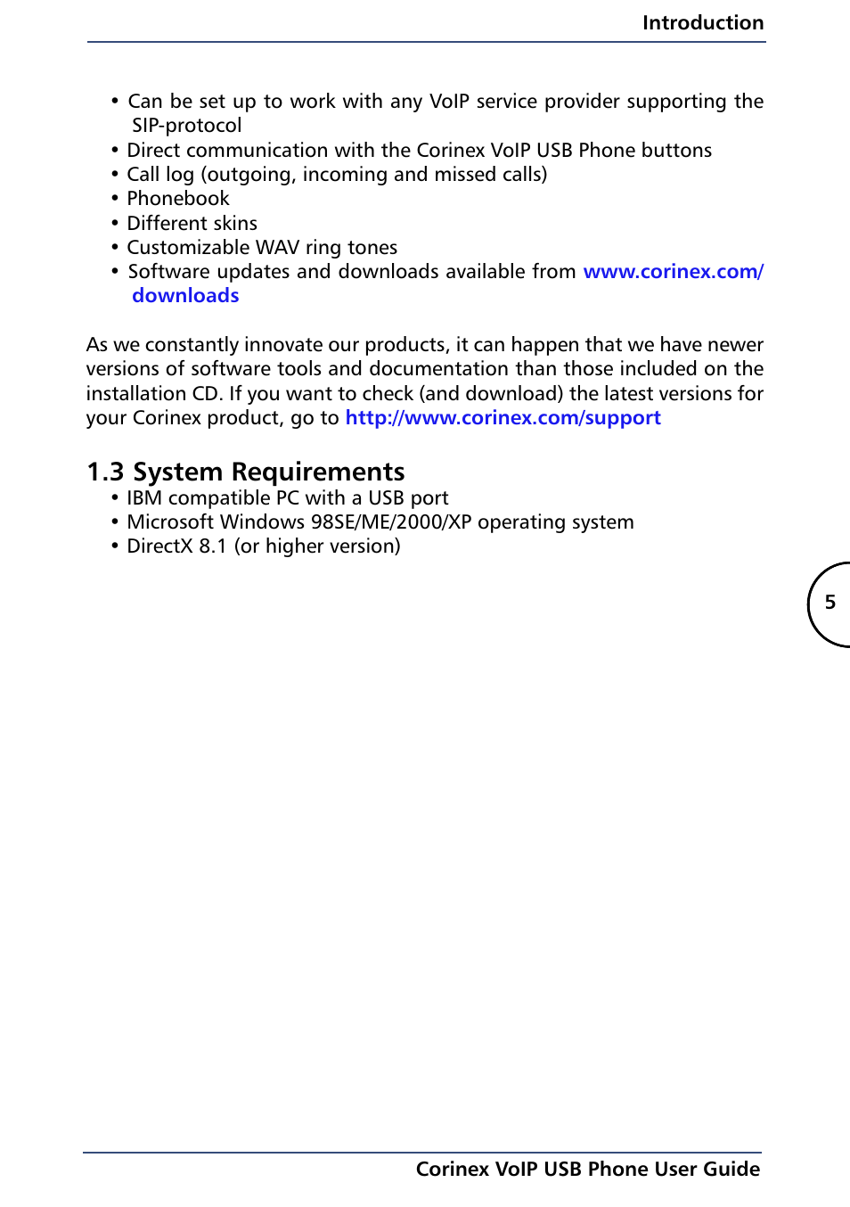 3 system requirements, System requirements | Corinex Global VoIP USB Phone User Manual | Page 8 / 40