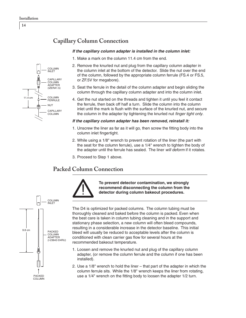 Capillary column connection, Packed column connection | VICI D-4-I User Manual | Page 18 / 28