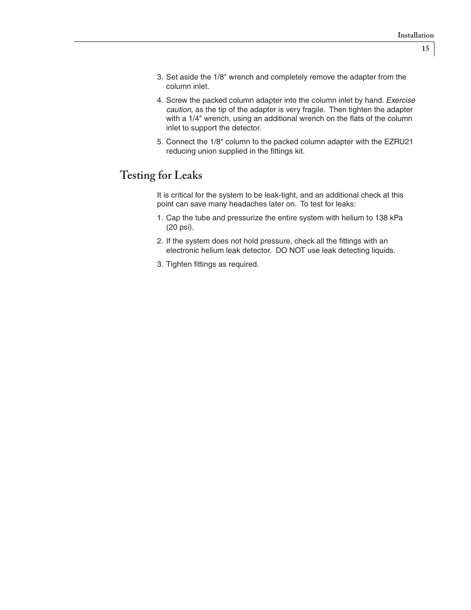 Testing for leaks | VICI D-4-I User Manual | Page 19 / 28