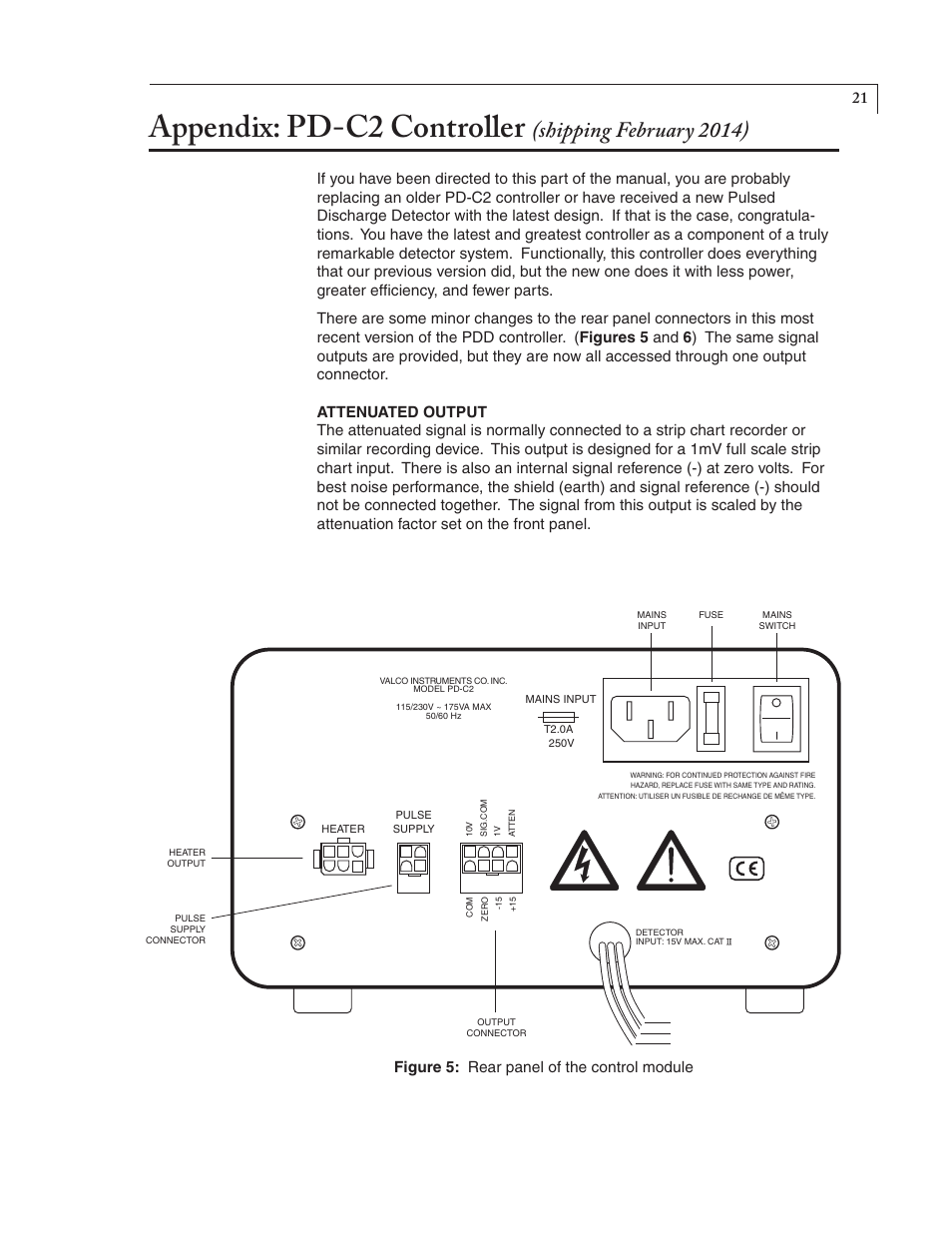 Appendix: pd-c2 controller, Shipping february 2014), Figure 5: rear panel of the control module | VICI D-4-I User Manual | Page 25 / 28