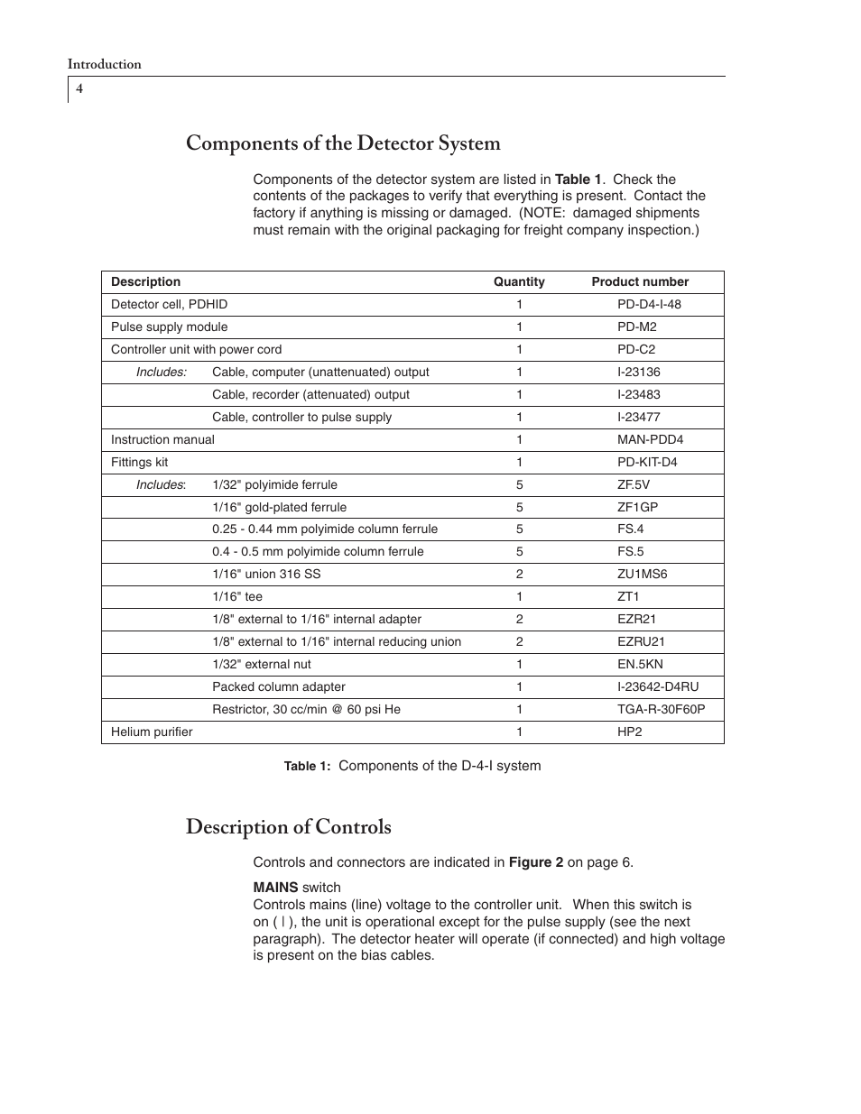 Components of the detector system, Description of controls | VICI D-4-I User Manual | Page 8 / 28