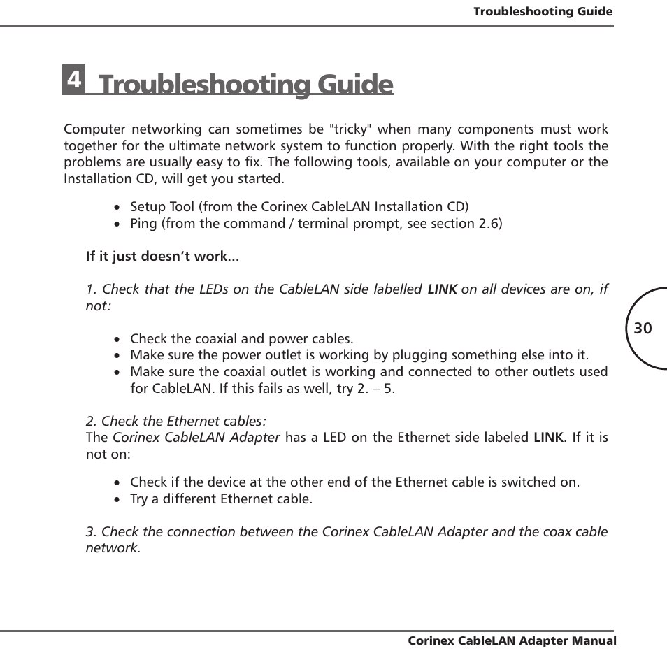 4 troubleshooting guide, Troubleshooting guide | Corinex Global MAC OS X User Manual | Page 33 / 35