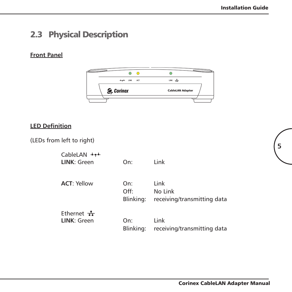 3 physical description | Corinex Global MAC OS X User Manual | Page 8 / 35