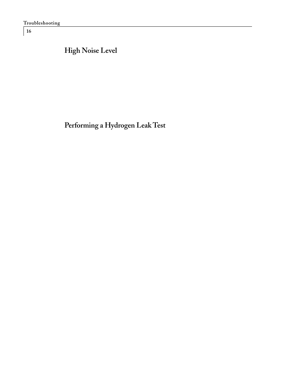 High noise level, Performing a hydrogen leak test | VICI D-4-I-TQ-R User Manual | Page 20 / 22