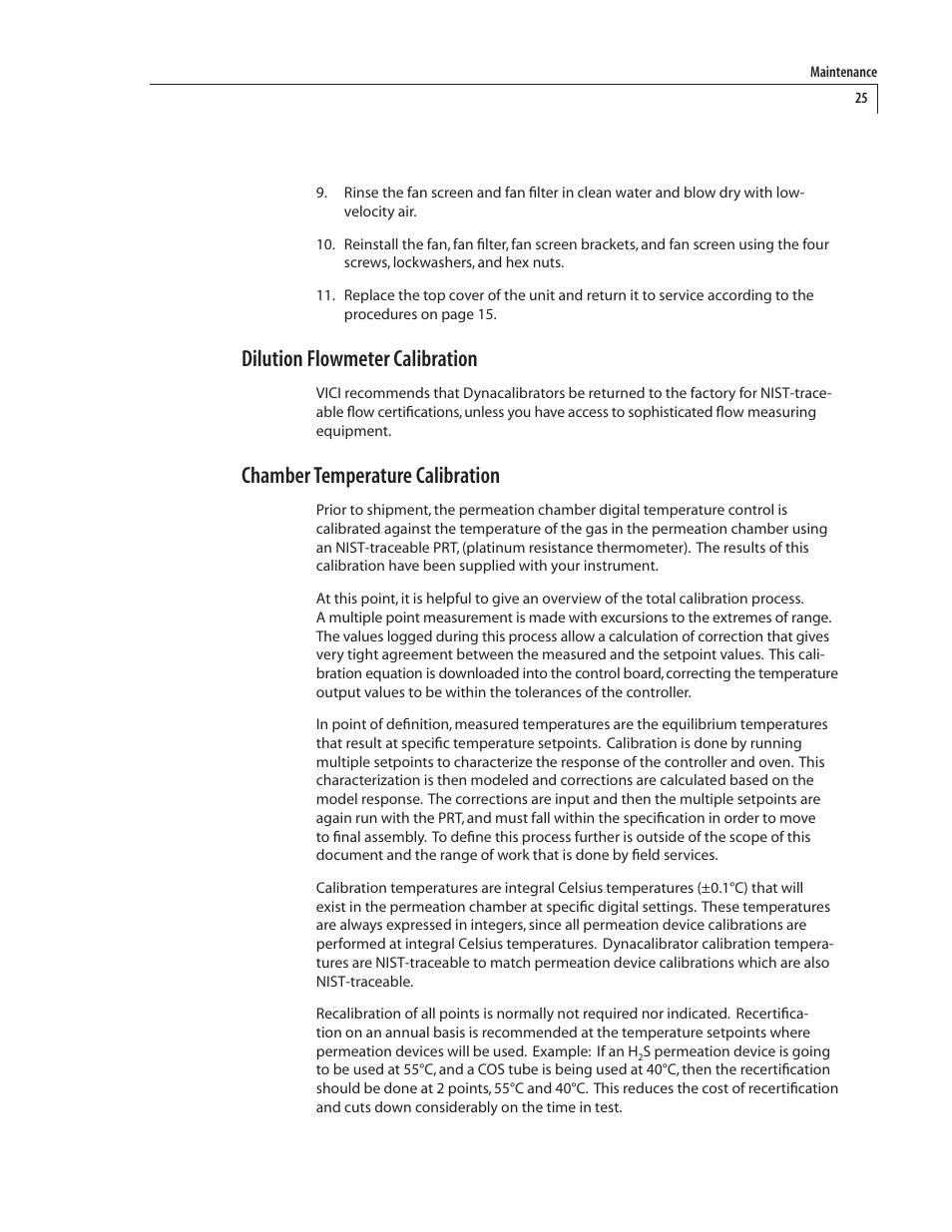 Dilution flowmeter calibration, Chamber temperature calibration | VICI Dynacalibrator 345 User Manual | Page 29 / 31