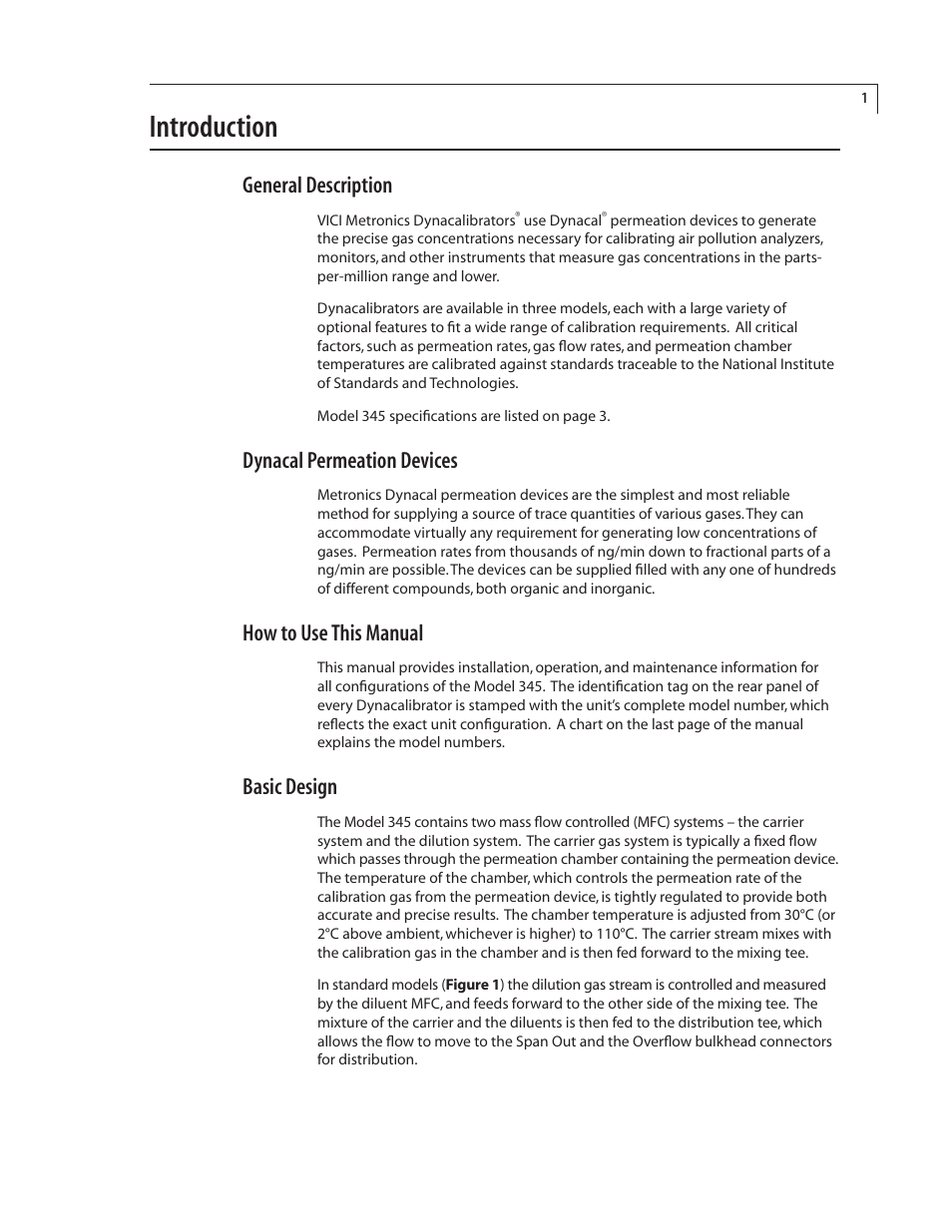 Introduction, General description, Dynacal permeation devices | How to use this manual, Basic design | VICI Dynacalibrator 345 User Manual | Page 5 / 31