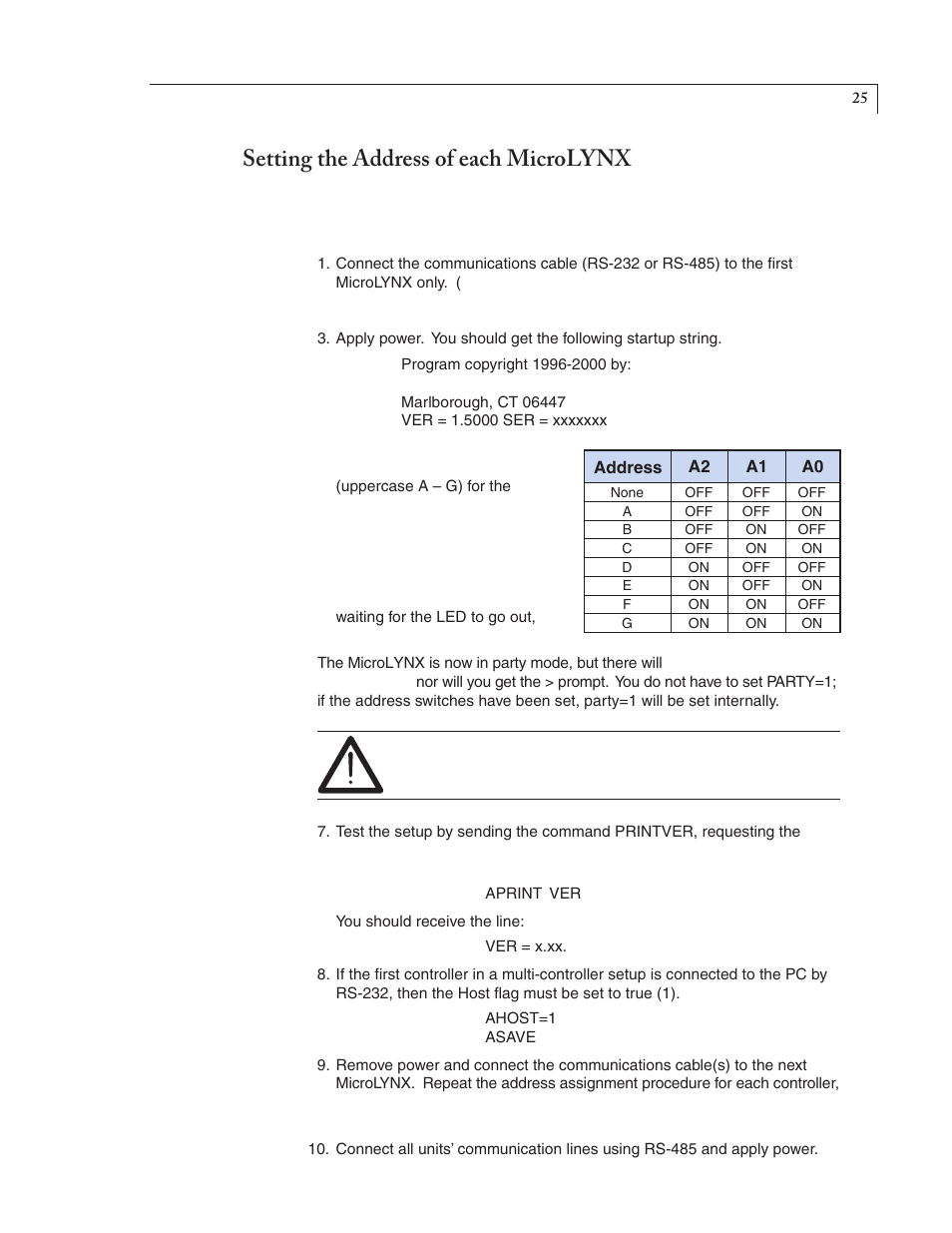 Setting the address of each microlynx | VICI M50 User Manual | Page 29 / 34