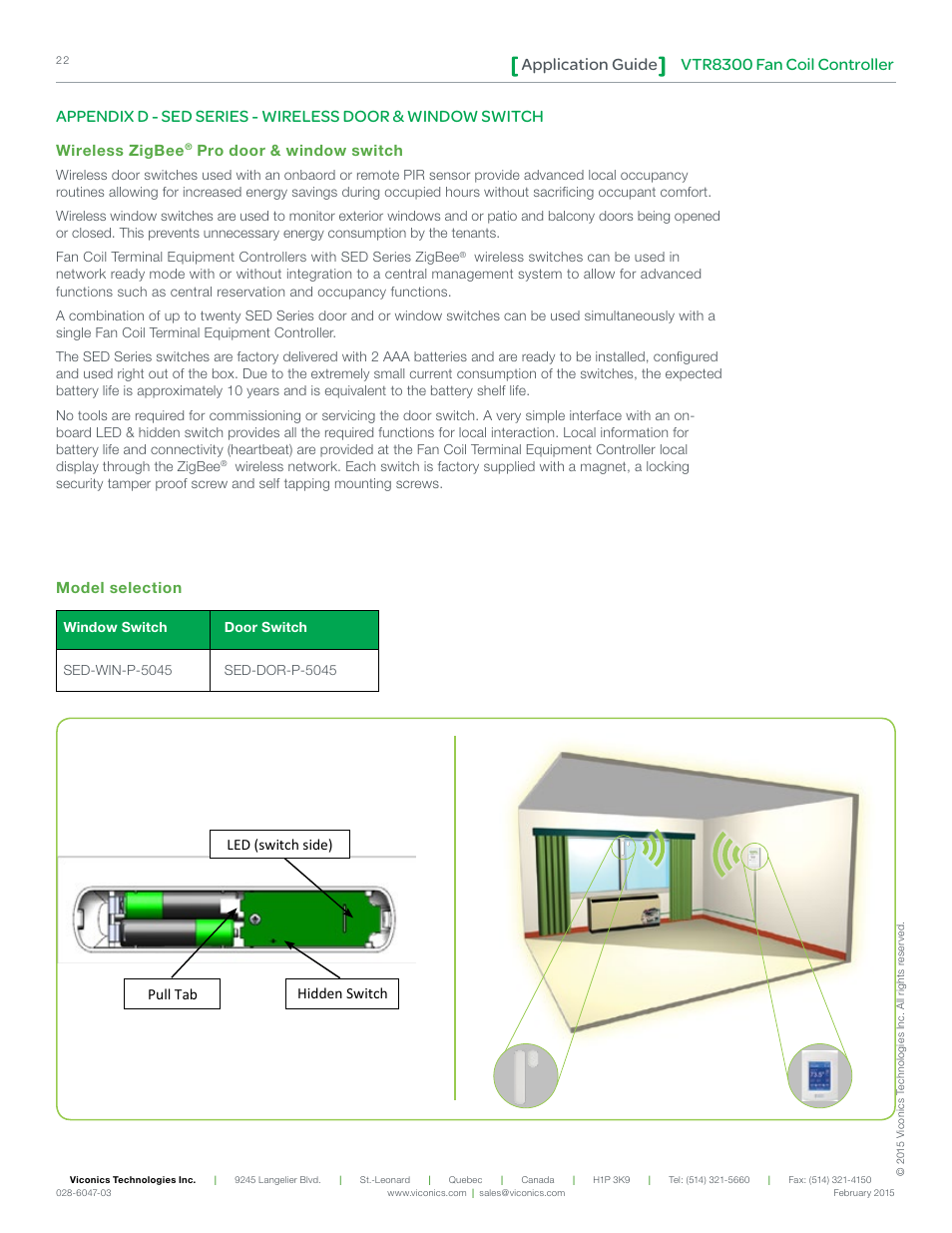 Vtr8300 fan coil controller application guide, Wireless zigbee, Pro door & window switch | Viconics VTR8300 Line Voltage Application Guide User Manual | Page 22 / 23