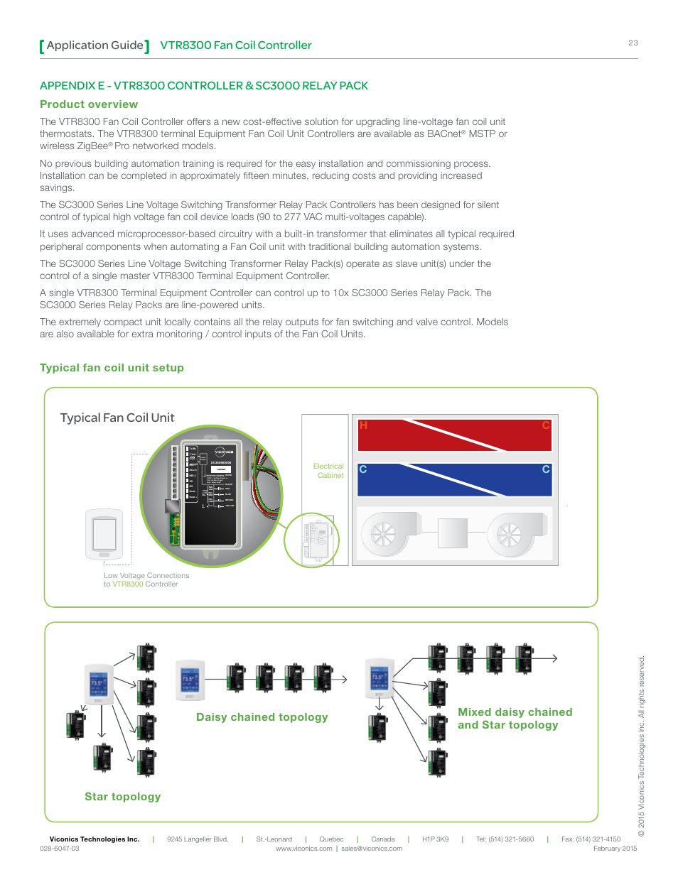 Typical fan coil unit, Vtr8300 fan coil controller application guide, Product overview | Ch c, Mstp or wireless zigbee | Viconics VTR8300 Line Voltage Application Guide User Manual | Page 23 / 23