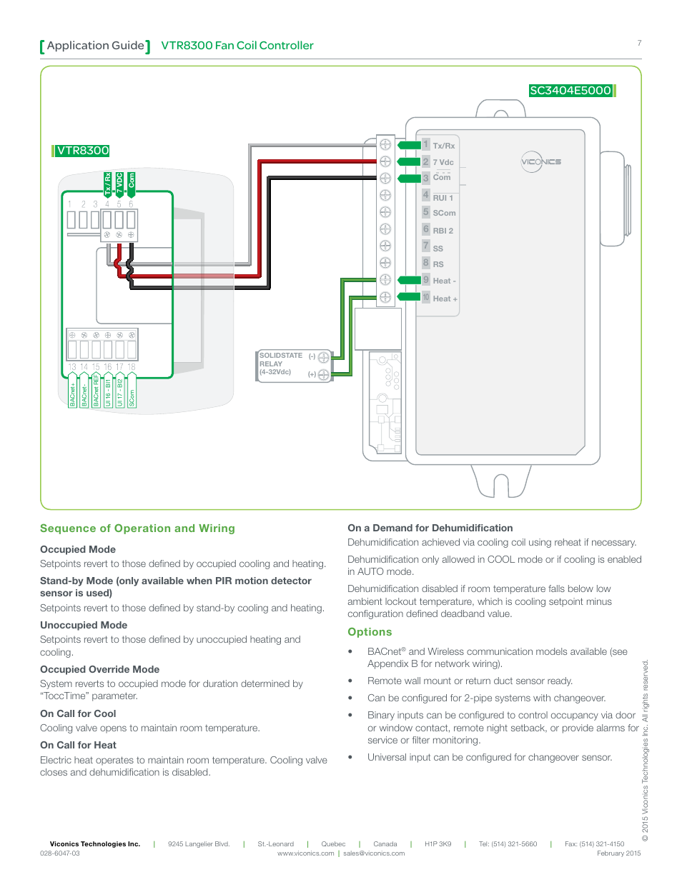 Vtr8300 fan coil controller application guide, Sequence of operation and wiring, Options | Viconics VTR8300 Line Voltage Application Guide User Manual | Page 7 / 23